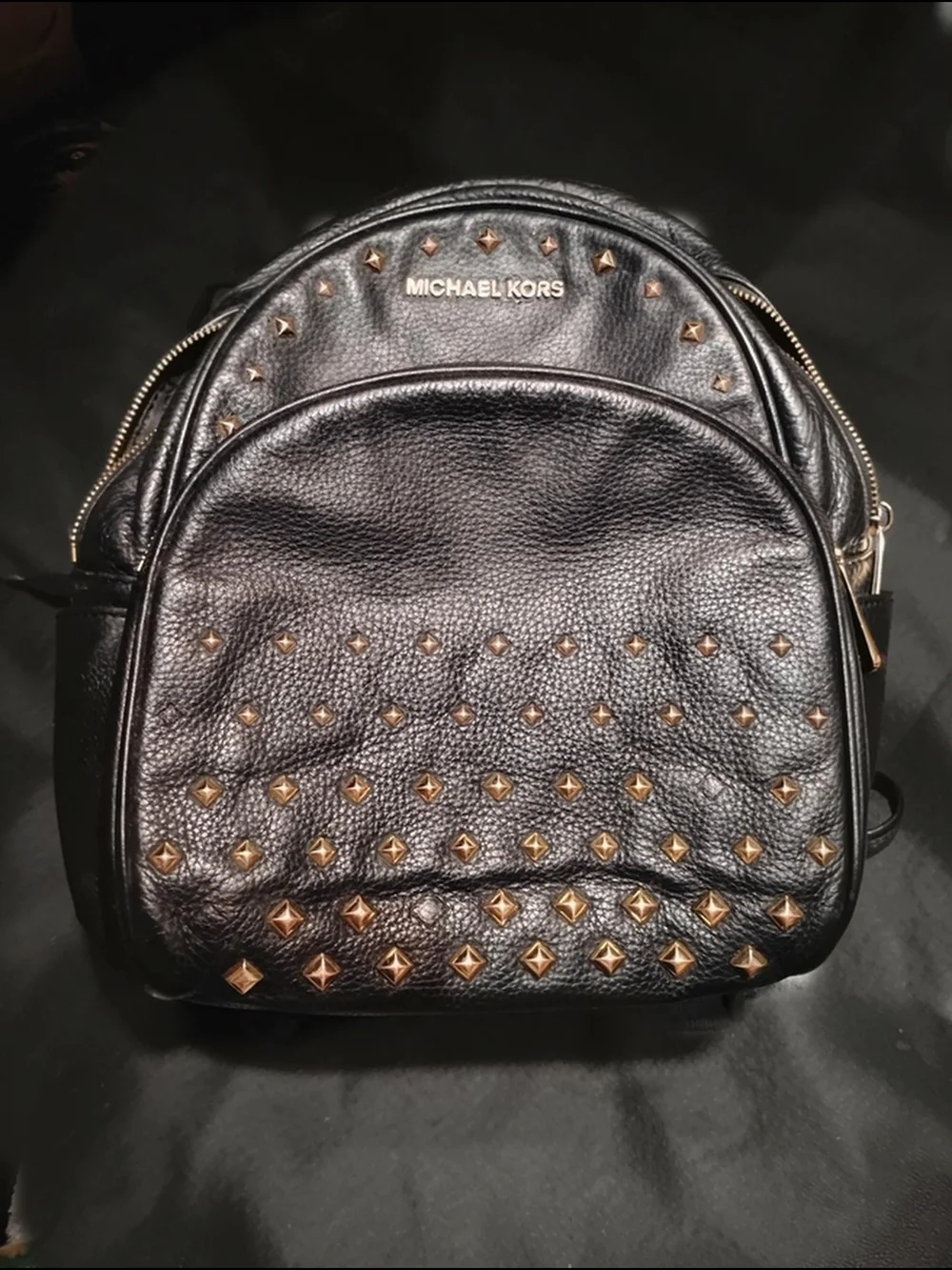 Michael Kors Black Leather Mini Backpack with Gold Studs